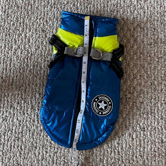 DUOMM Metallic Blue Green Dog Puffer Winter Jacket Size Medium Reflective - Picture 7 of 8